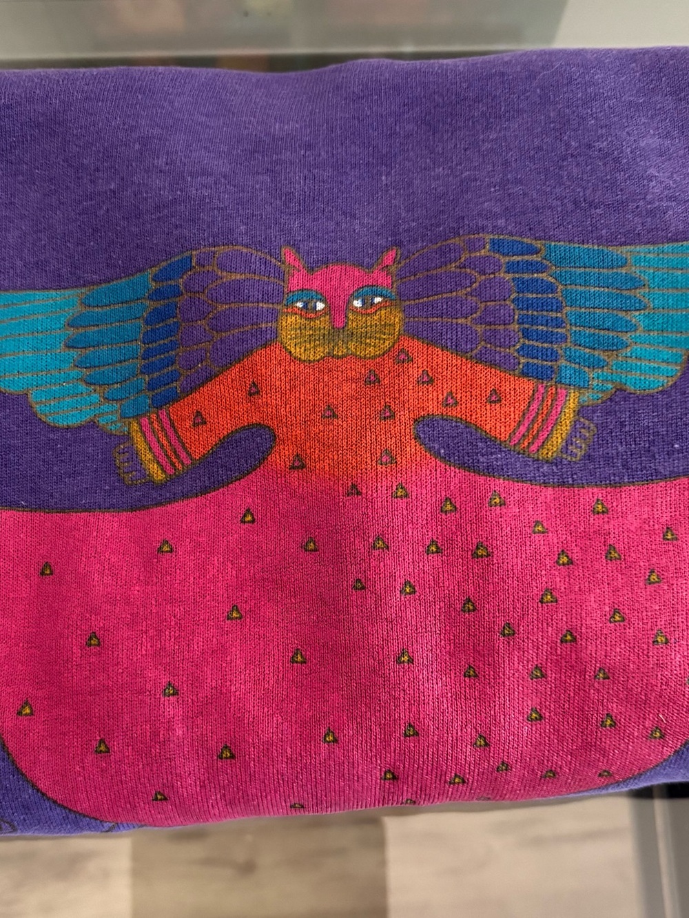Vtg 90s Laurel Burch Cat Angel Purple Sweatshirt Sz XL